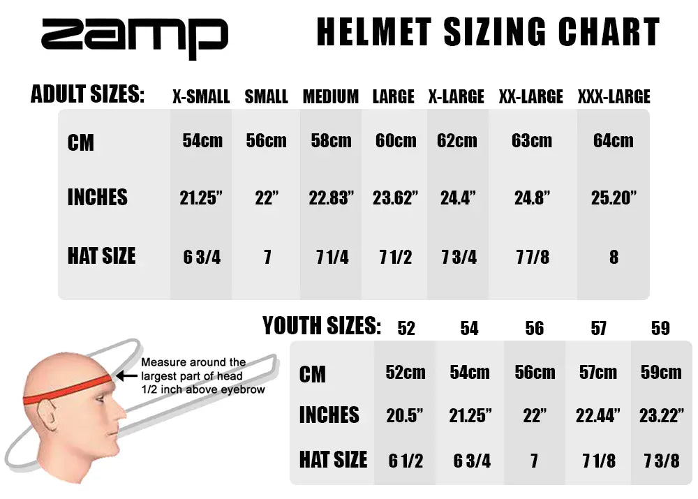 Point-Karting-Zamp-2026-Helmet-Size-Chart